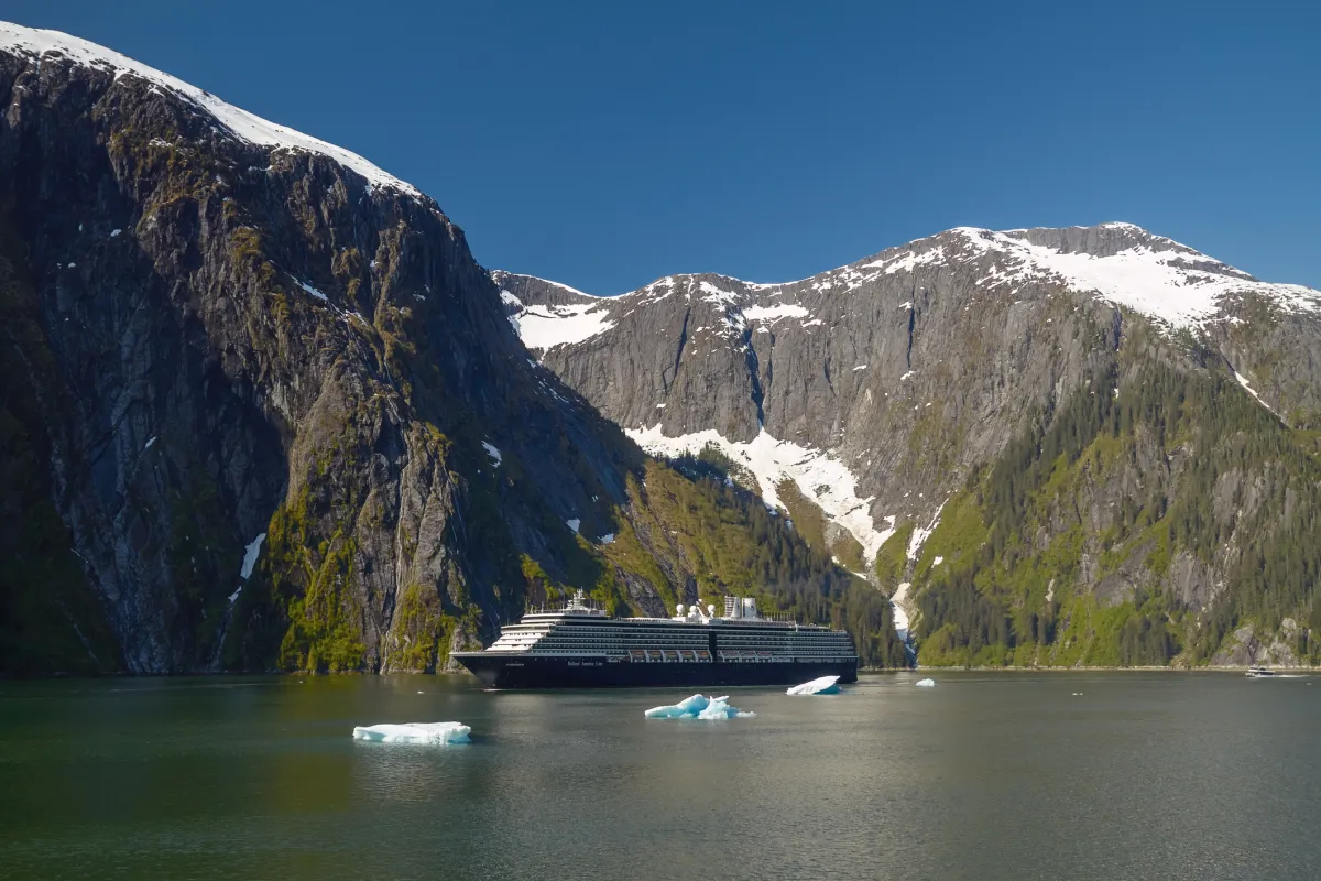 Holland America Line Cruise Ship at Tracy Arm Fjords in Alaska