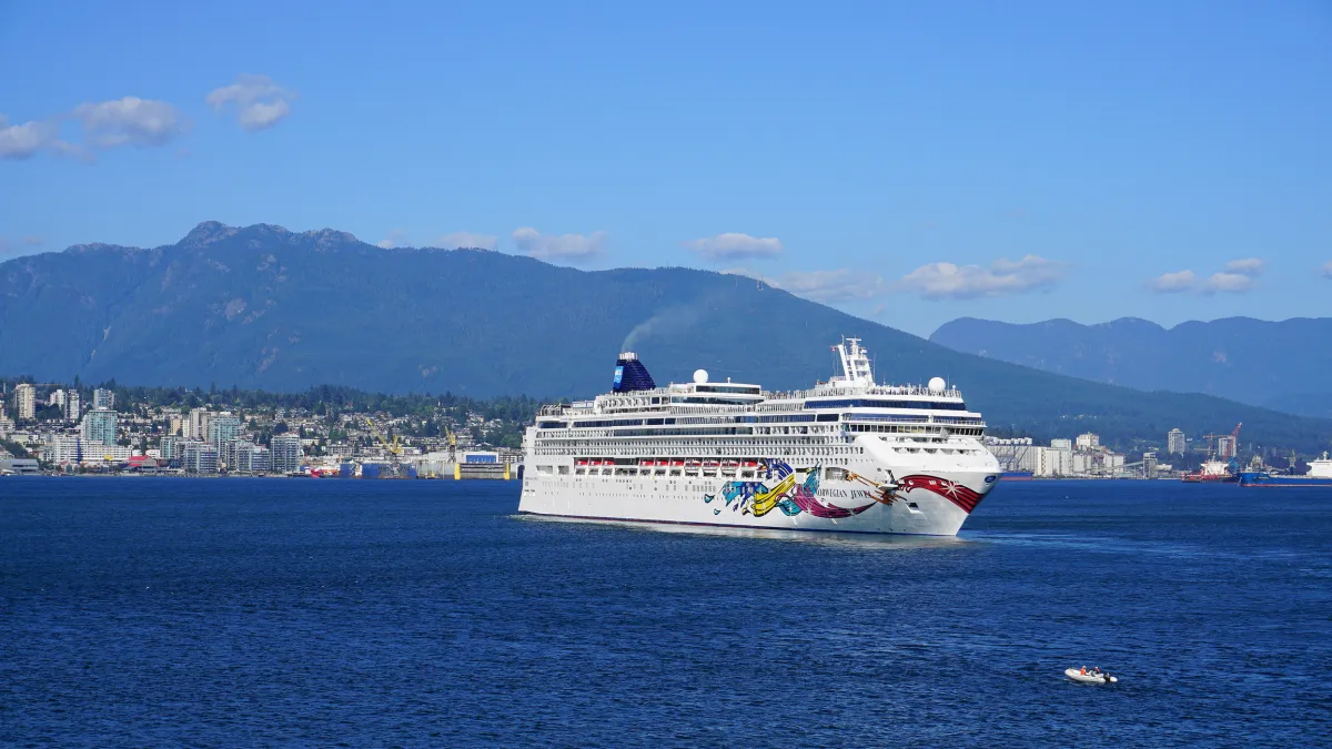 Norwegian Jewel Cruise Ship leaving the Canada Place cruise terminal in downtown Vancouver