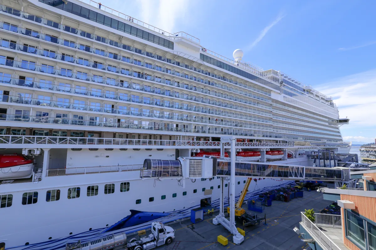 Norwegian Bliss docked in the Port of Seattle